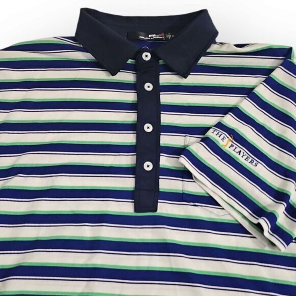 Ralph Lauren RLX "The Players" Logo Polyester Golf Polo Striped Mens Medium